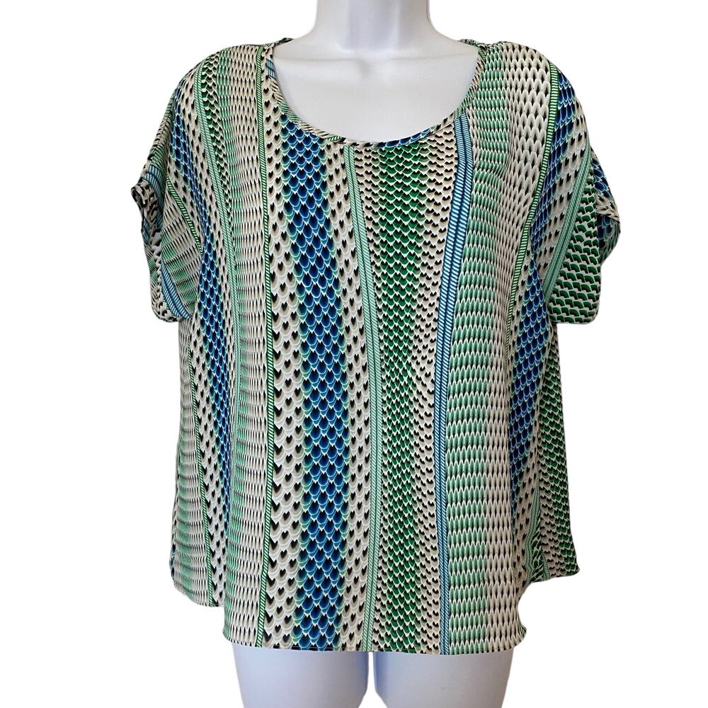 Alfani Women’s Boxy Dolman Short Sleeve Top Lightweight Green Blue Size 6P